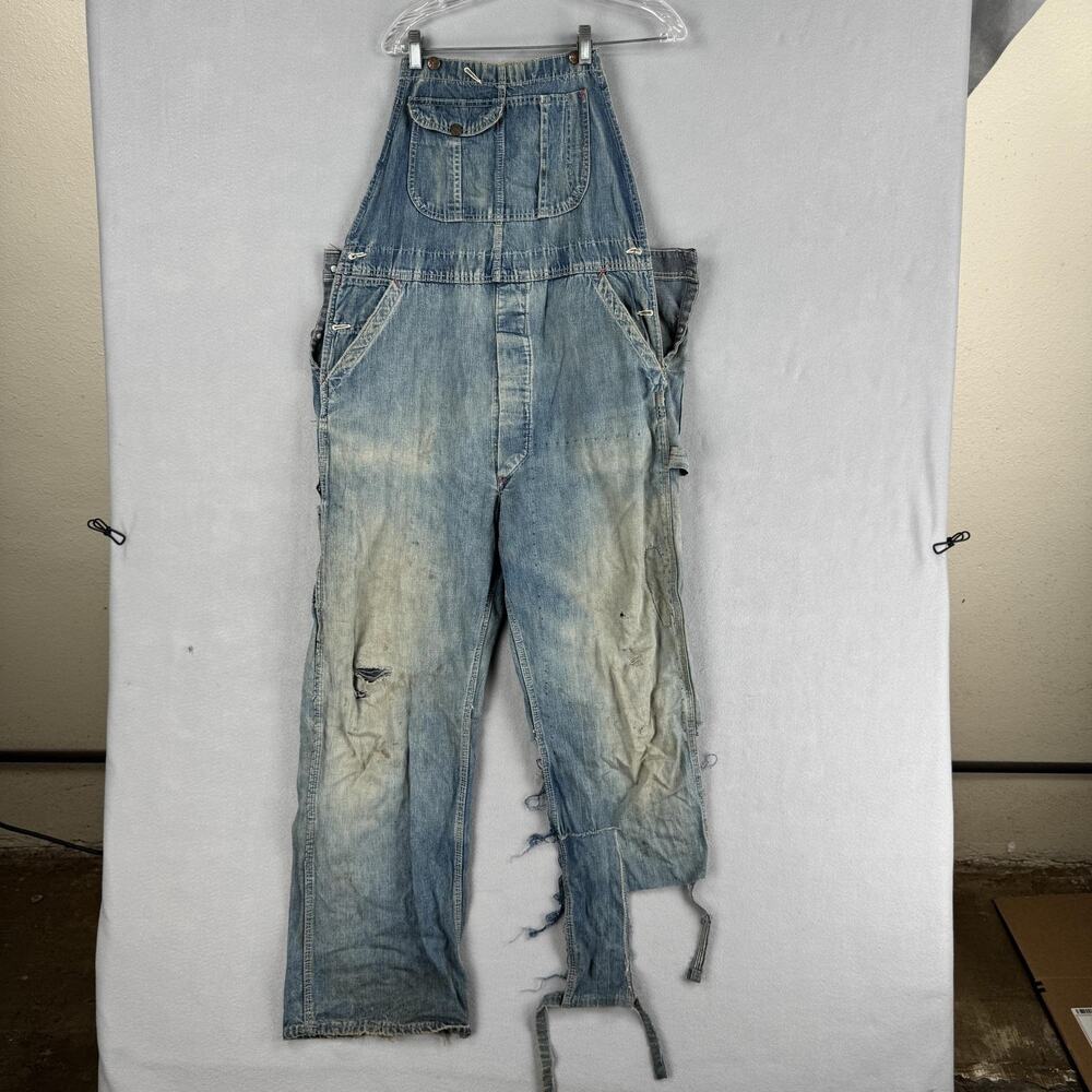 Vintage Big Mac Overalls Mens 36 Blue Denim Bib Workwear Heavy Distressed 50s